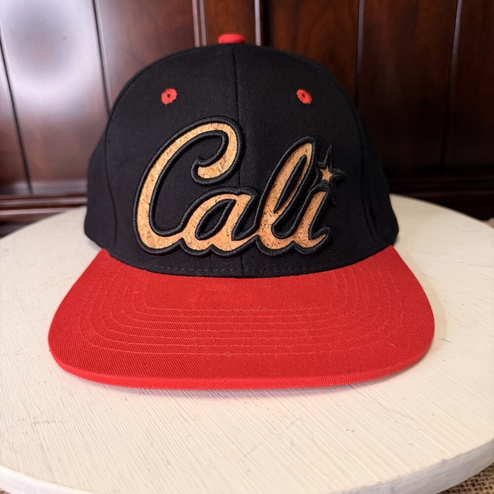 Cali Black And Red SnapBack Cork Lettering Bayside Headwear